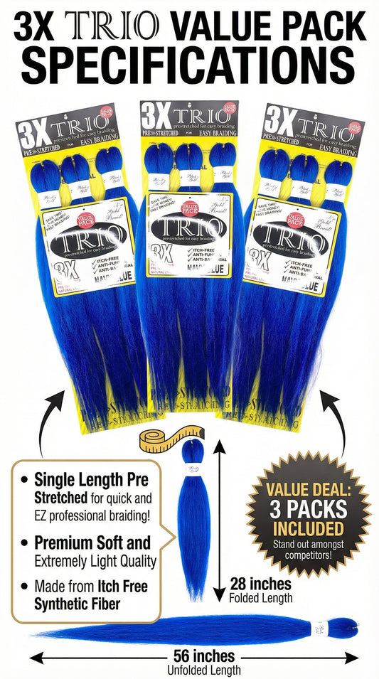 3X BNG Braid Braiding Hair 56" for Easy Braiding - 3 pack
