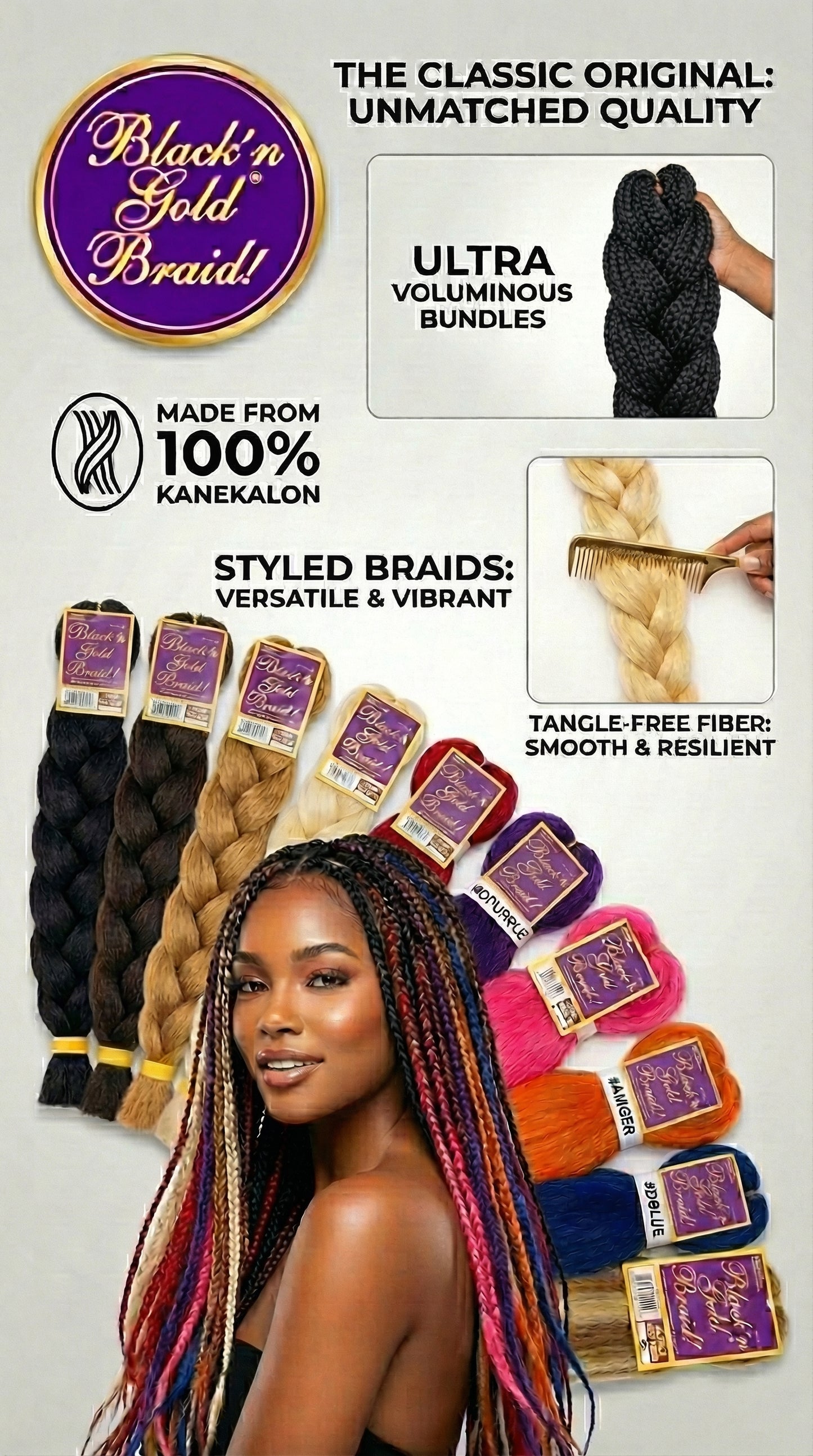 Black 'n Gold Classic Braids - 100% Kanekalon Braiding Hair for Sleek and Stylish Looks