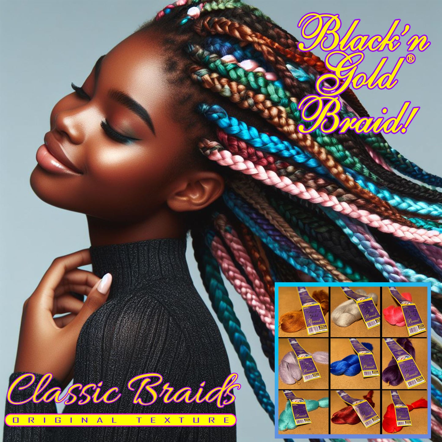 10 Pack Value Deal - Black 'n Gold Classic Braids - 100% Kanekalon Braiding Hair for Sleek and Stylish Looks