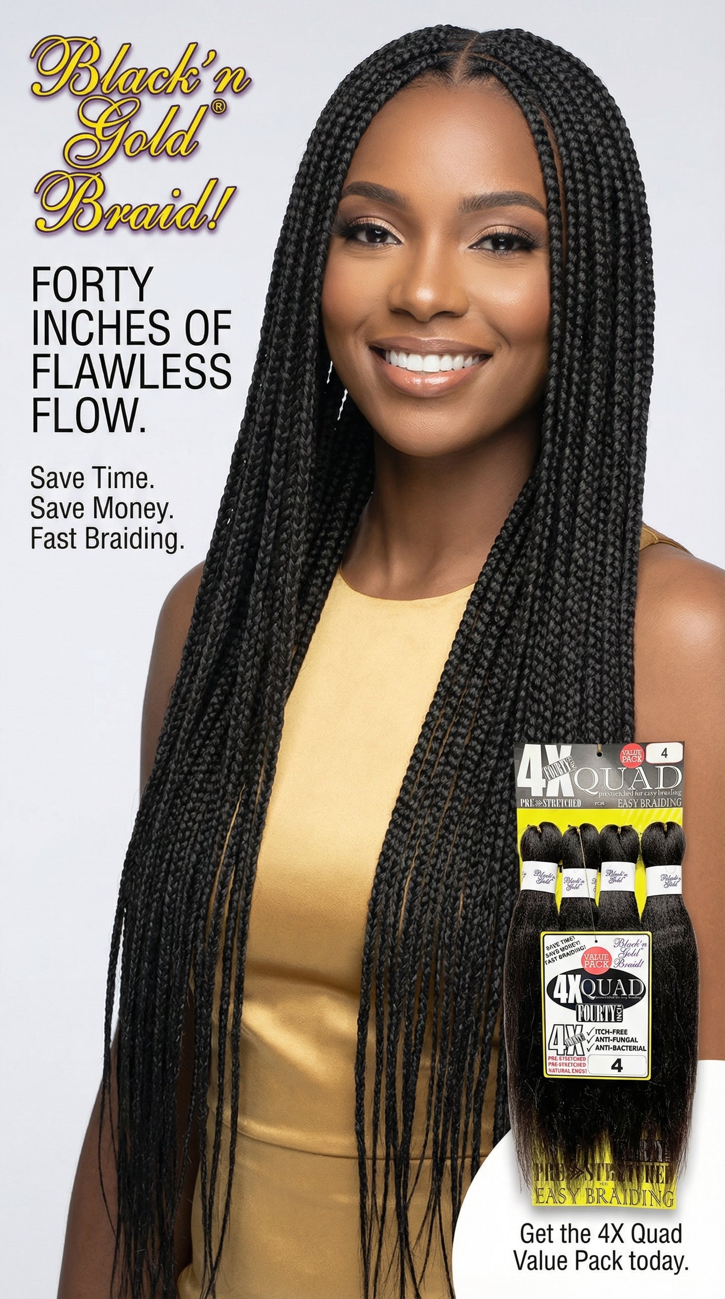 4X BNG Braid Braiding Hair 40" for Easy Braiding- 3 Pack